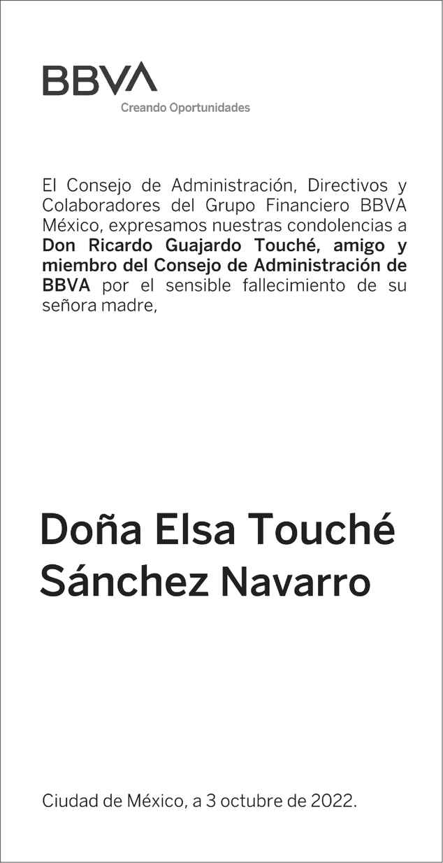 Señora Elsa Touché Sánchez Navarro viuda de Guajardo Obituario Esquela