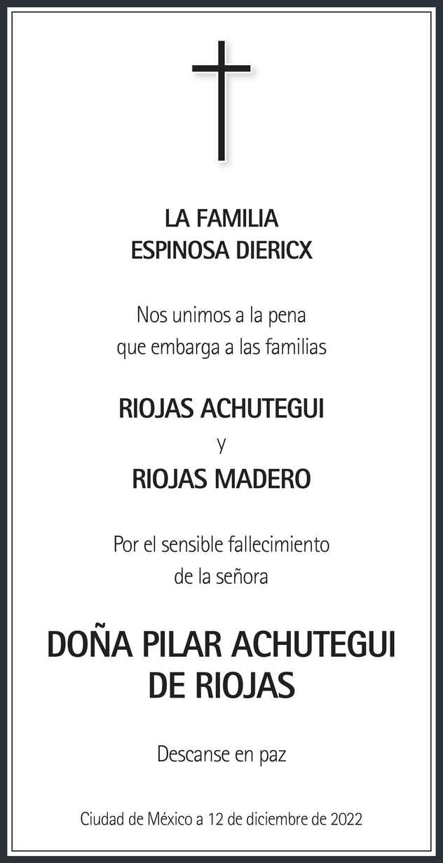 Do A Pilar Achutegui De Riojas Obituario Esquela