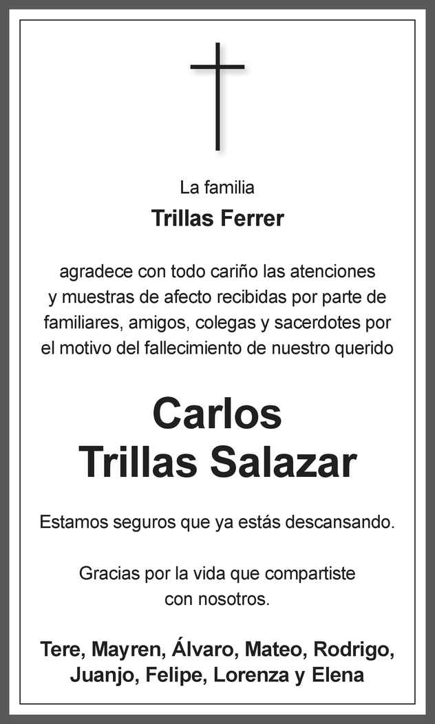 Señor Carlos Trillas Salazar Obituario Esquela