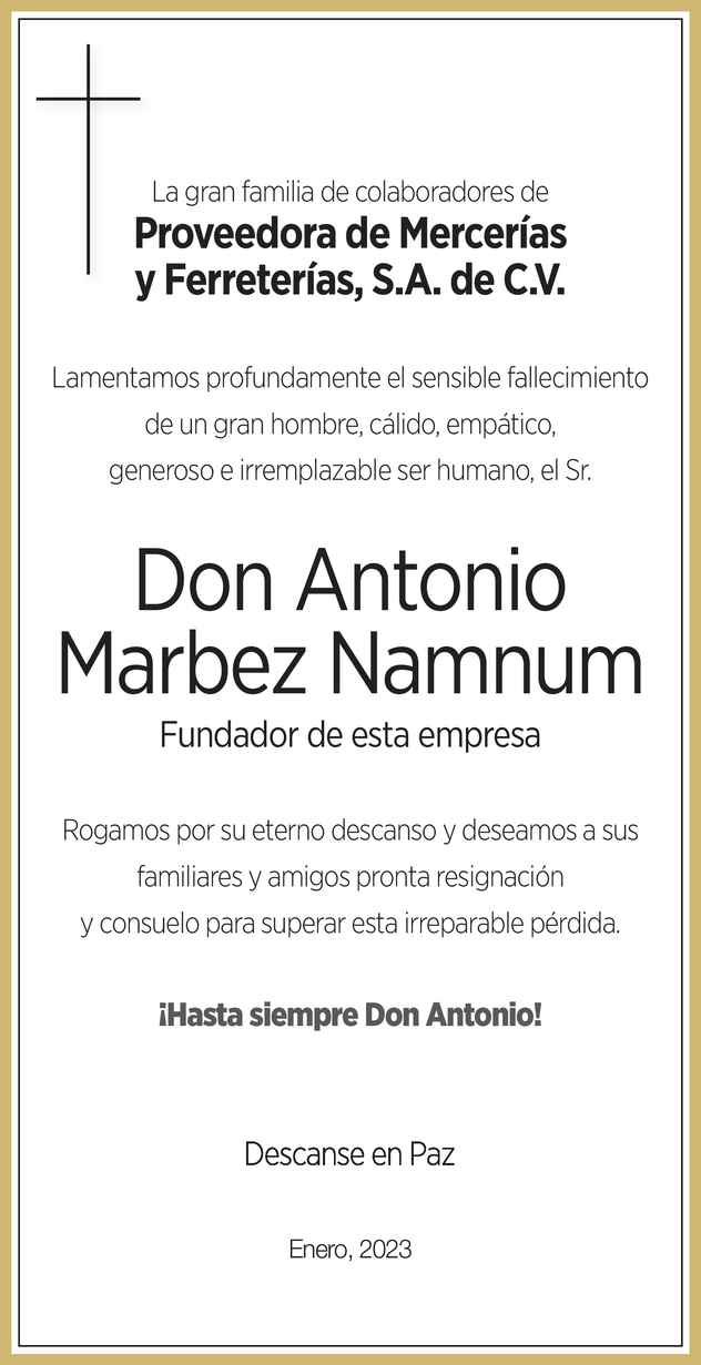 Don Antonio Marbez Namnum Obituario Esquela