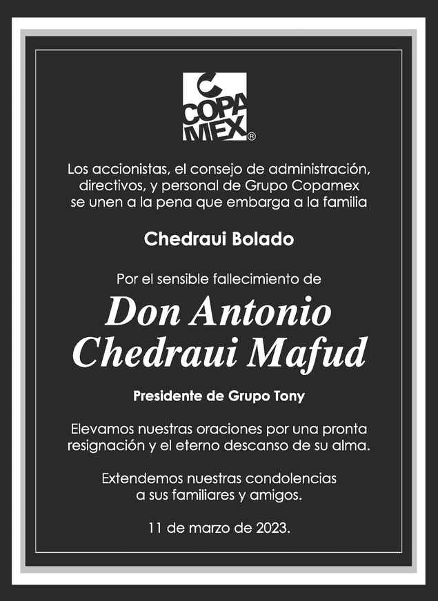 Don Antonio Chedraui Mafud Obituario Esquela