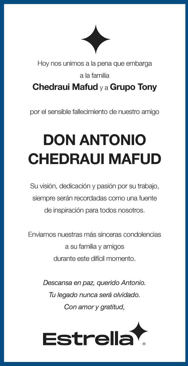 Don Antonio Chedraui Mafud Obituario Esquela