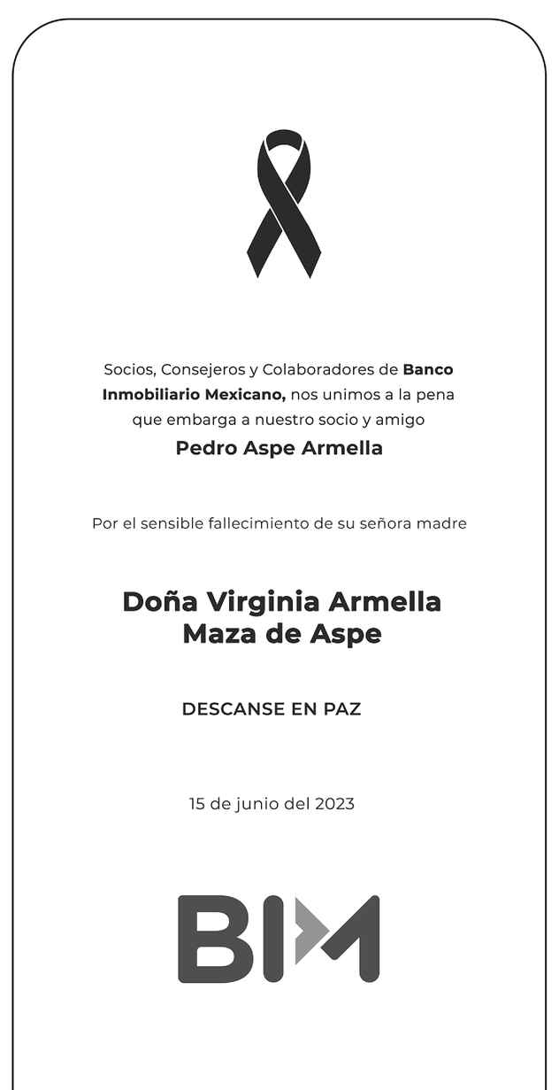 Señora Virginia Armella Maza Obituario Esquela