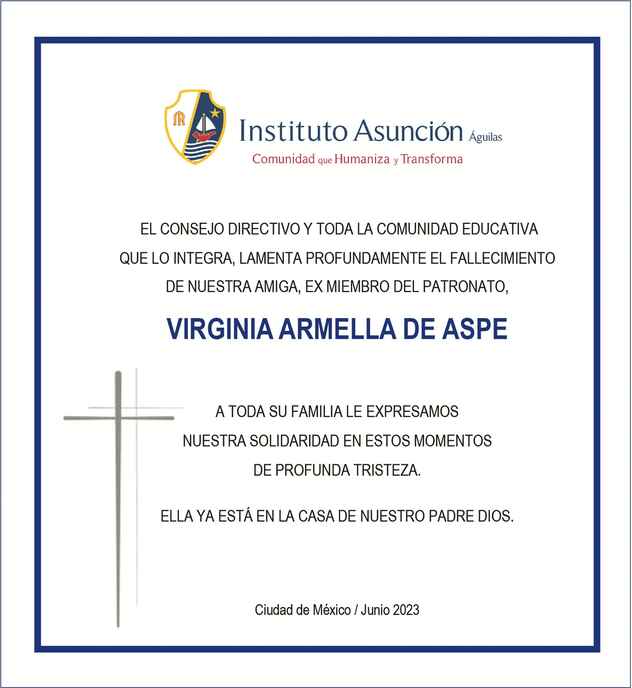 Señora Virginia Armella Maza Obituario Esquela