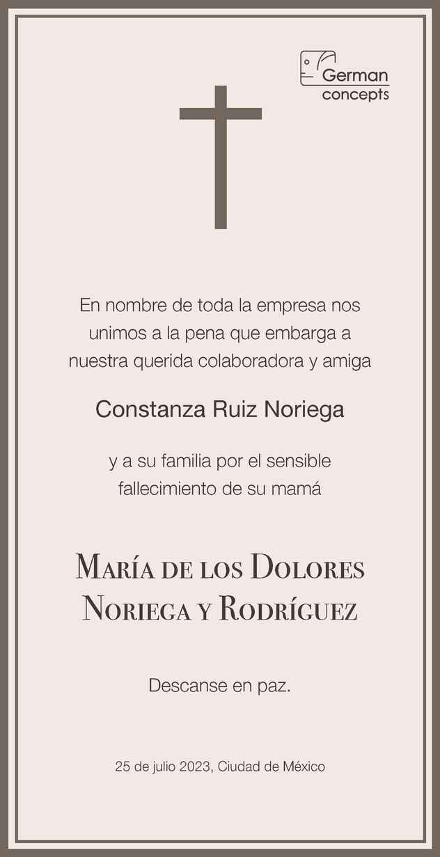 Señora María de los Dolores Noriega Y Rodríguez Obituario Esquela