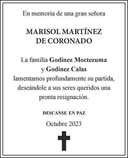 Se Ora Marisol Martinez De Coronado Obituario Esquela