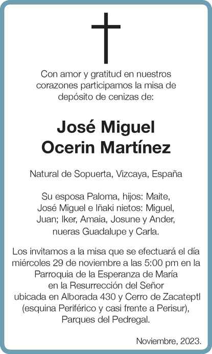 Señor José Miguel Ocerin Martínez Obituario Esquela