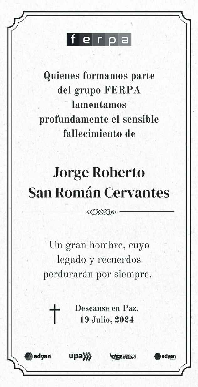 Se Or Jorge Roberto San Rom N Cervantes Obituario Esquela