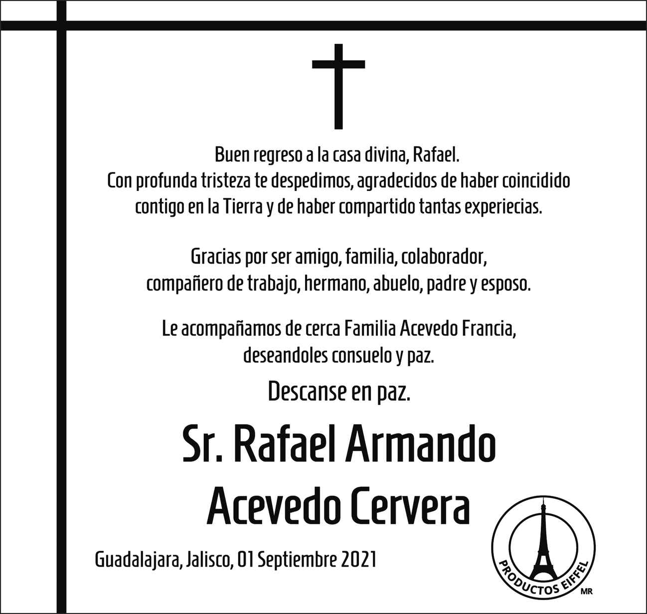 Rafael Armando Acevedo Cervera Obituario Esquela