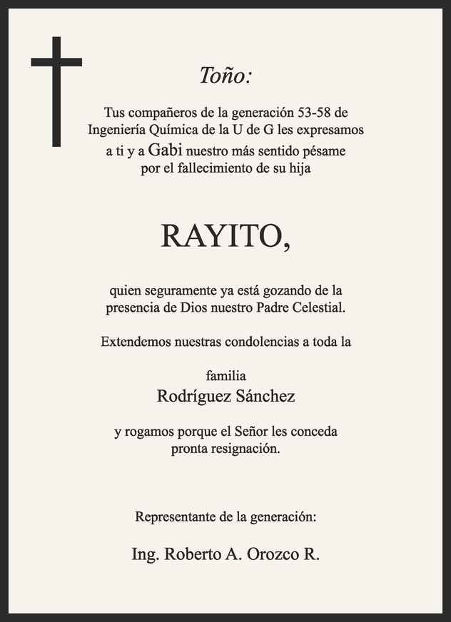 Rayito Rodríguez Sánchez Obituario Esquela