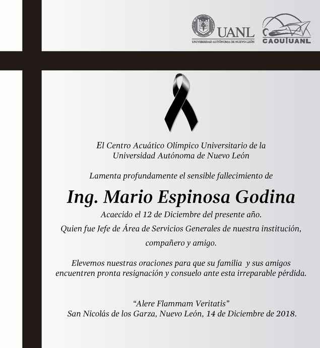 Ing. Mario Espinosa Godina Obituario Esquela