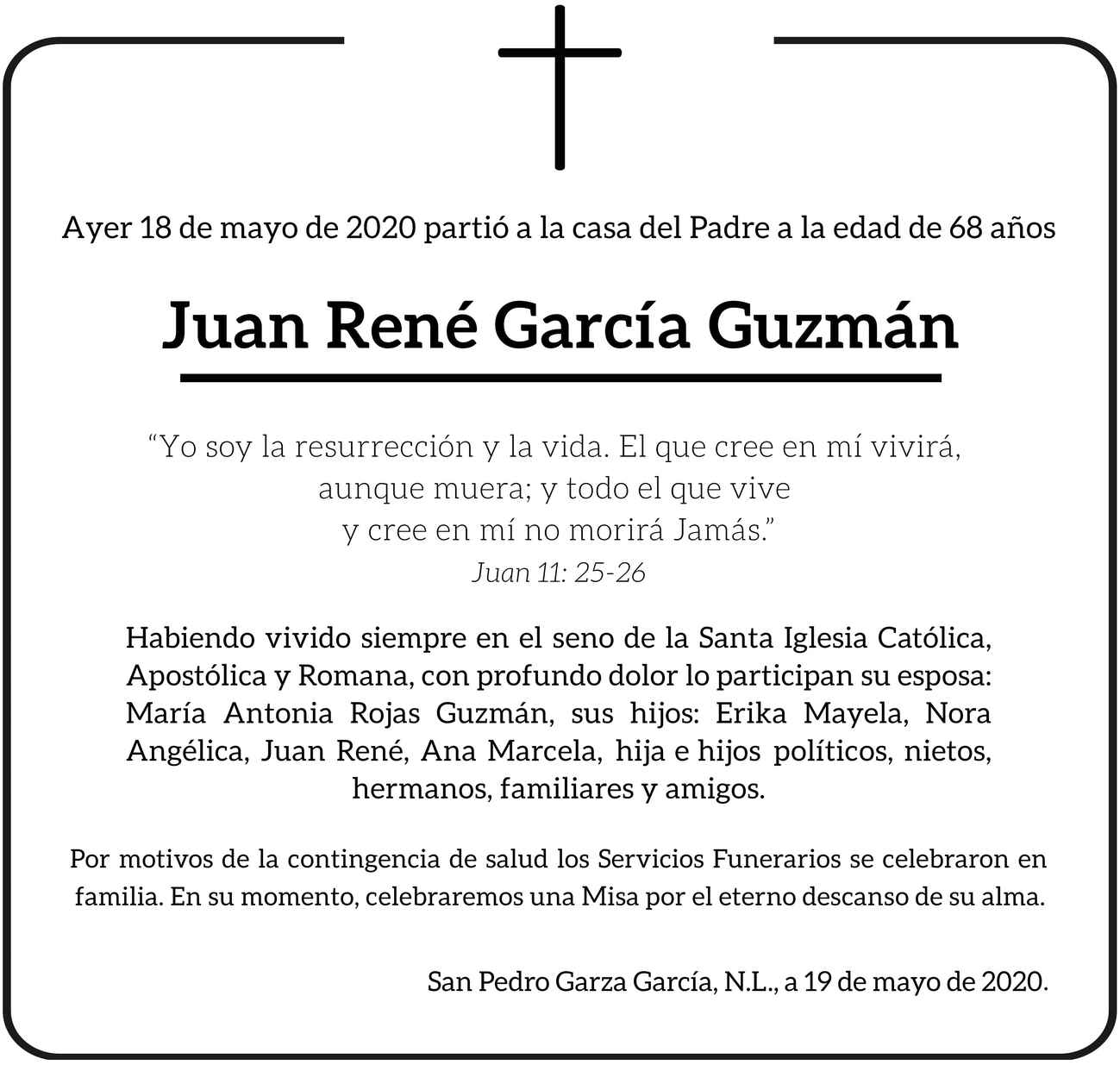 Juan René García Guzmán Obituario Esquela