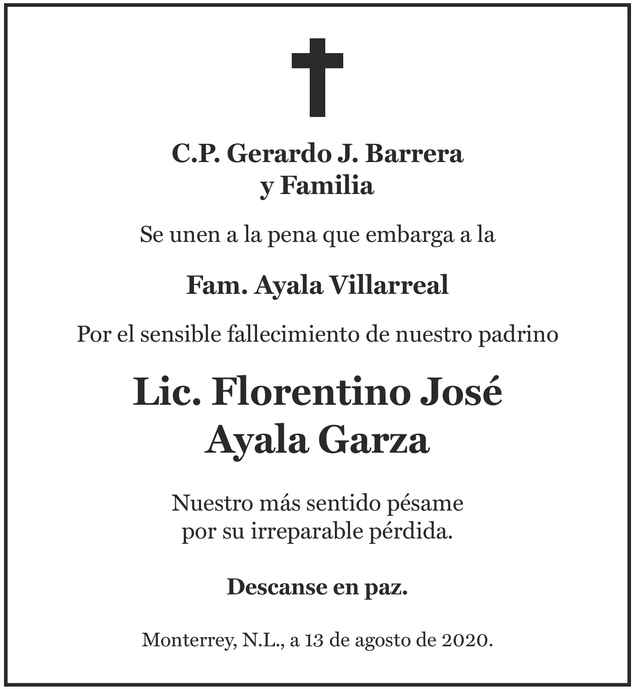 Lic. Florentino José Ayala Garza Obituario Esquela