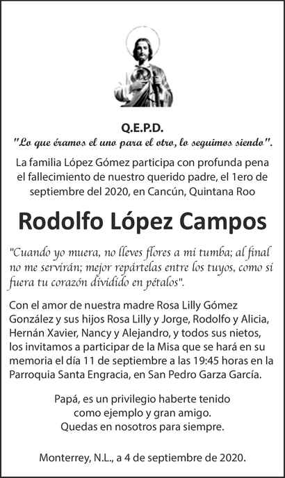 Rodolfo López Campos Obituario Esquela