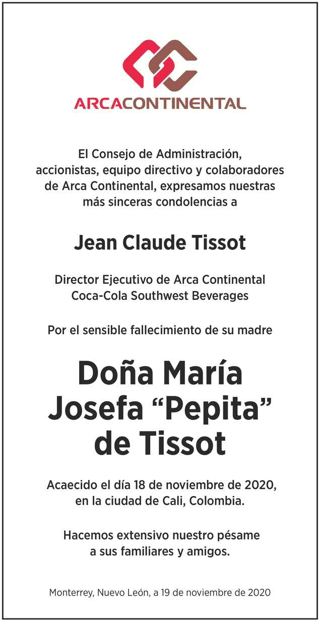 Mar a Josefa de Tissot Obituario Esquela