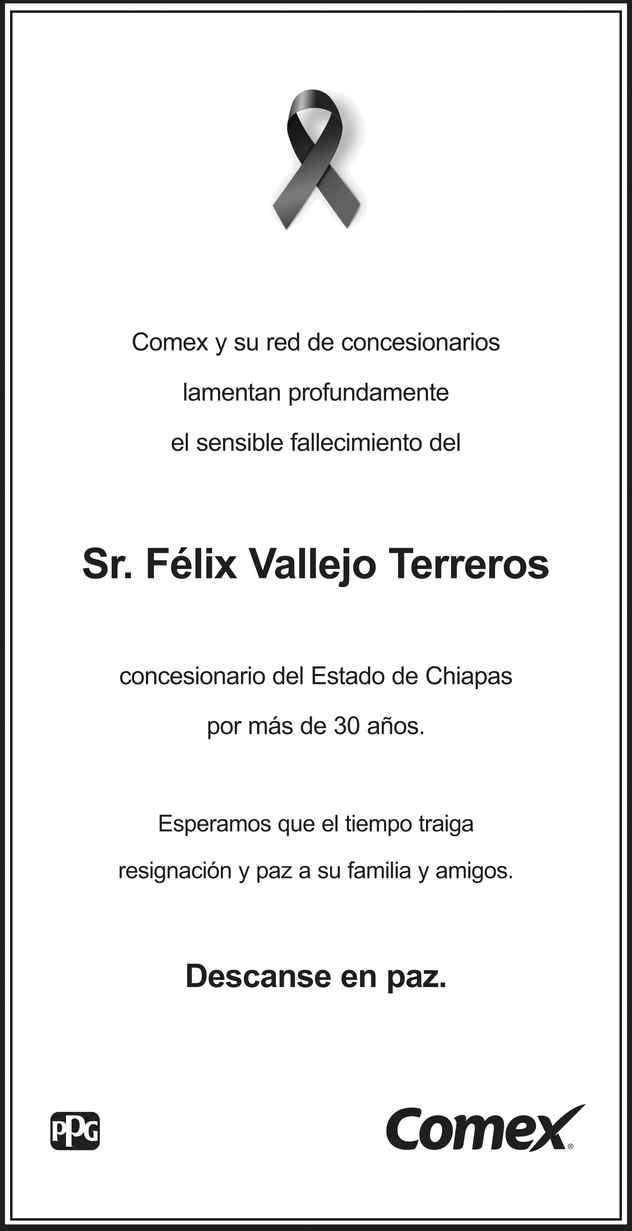 Sr. Félix Vallejo Terreros Obituario Esquela