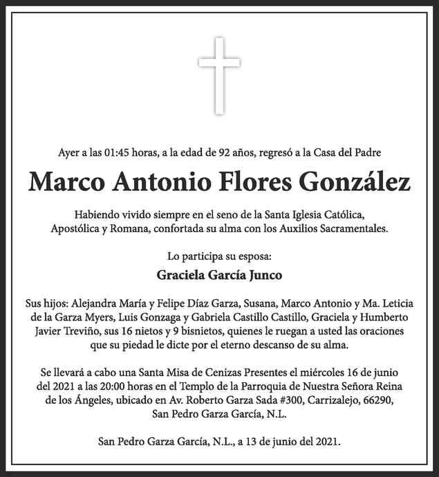 Señor Marco Antonio Flores González Obituario Esquela Señor Marco Antonio Flores González Obituario Esquela