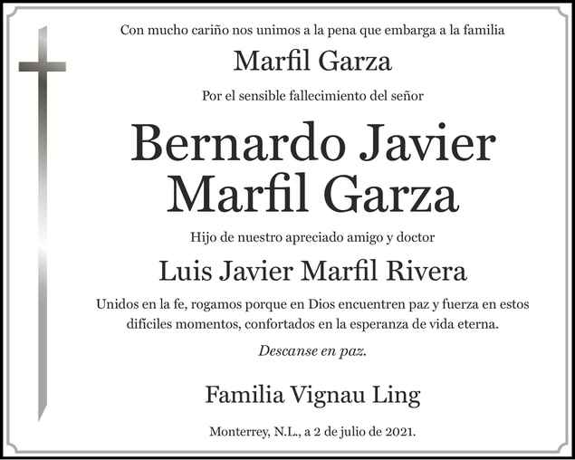 Bernardo Javier Marfil Garza Obituario Esquela