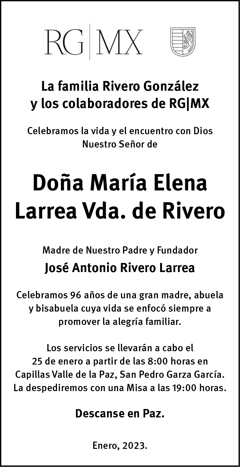 Sra. María Elena Larrea viuda de Rivero Obituario Esquela