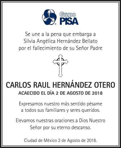 Señor Carlos Raúl Hernández Otero Obituario Esquela