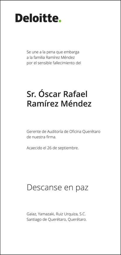 Se or Oscar Rafael Ram rez M ndez Obituario Esquela