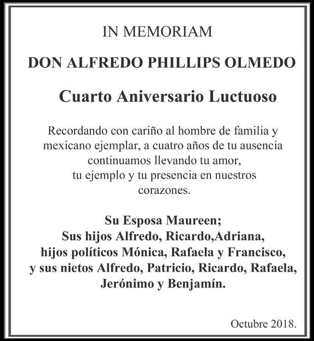 Don Alfredo Phillips Olmedo Obituario Esquela