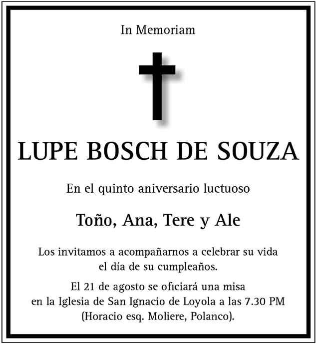 Senora Lupe Bosch De Souza Obituario Esquela