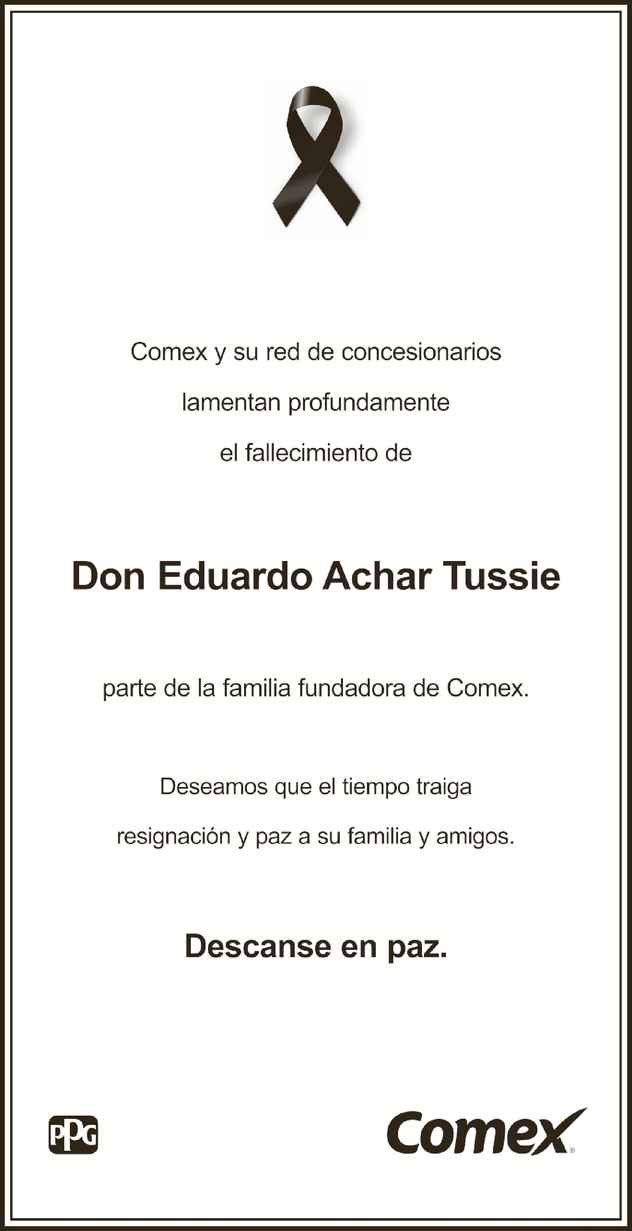 Don Eduardo Achar Tussie Obituario Esquela