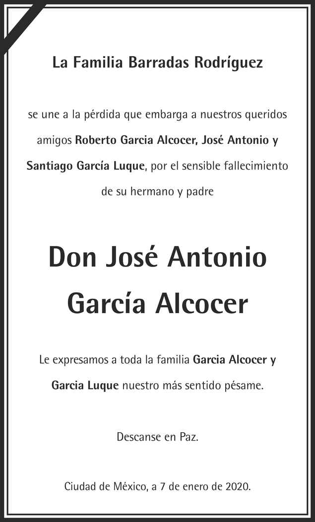 Senor Jose Antonio Garcia Alcocer Obituario Esquela