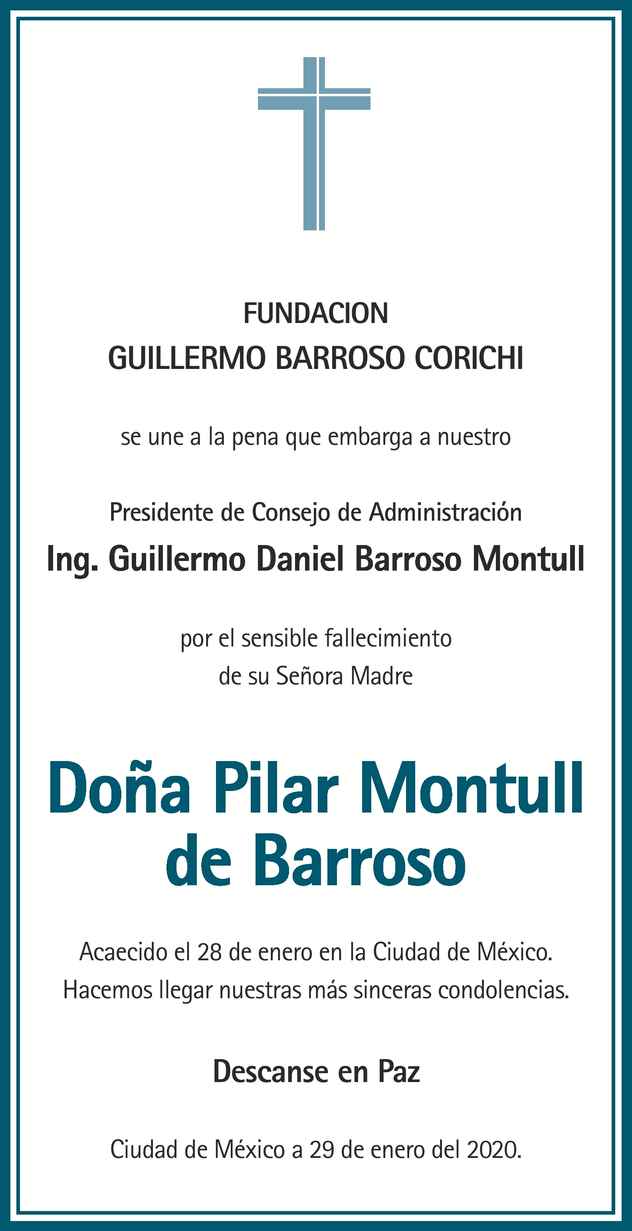 Doña María del Pilar Montull Y Valles Obituario Esquela