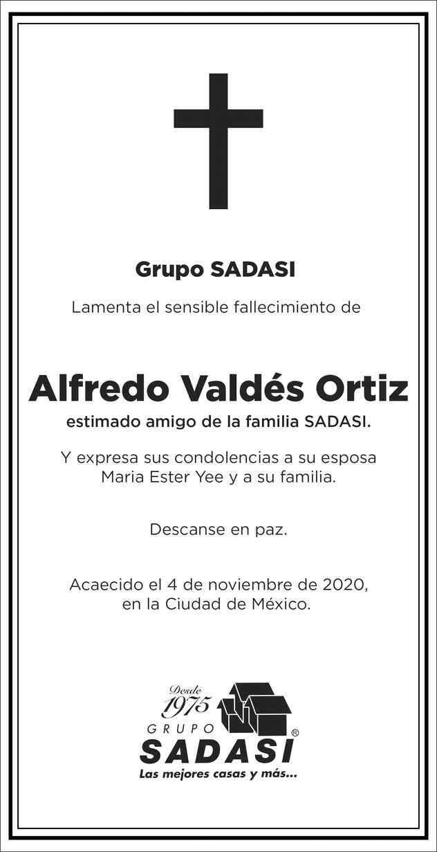 Señor Alfredo Valdés Ortiz Obituario Esquela