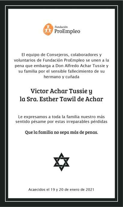 Señor Victor Achar Tussie Obituario Esquela