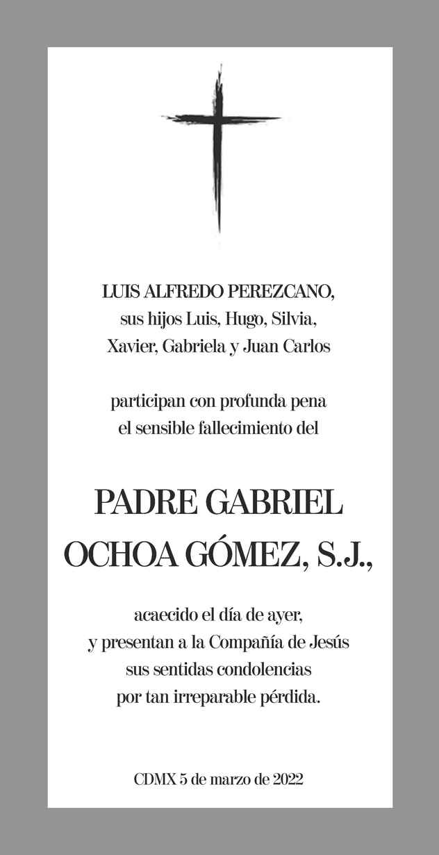 Sacerdote Padre Gabriel Ochoa Gómez SJ Obituario Esquela