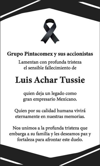 Señor Luis Achar Tussie Obituario Esquela